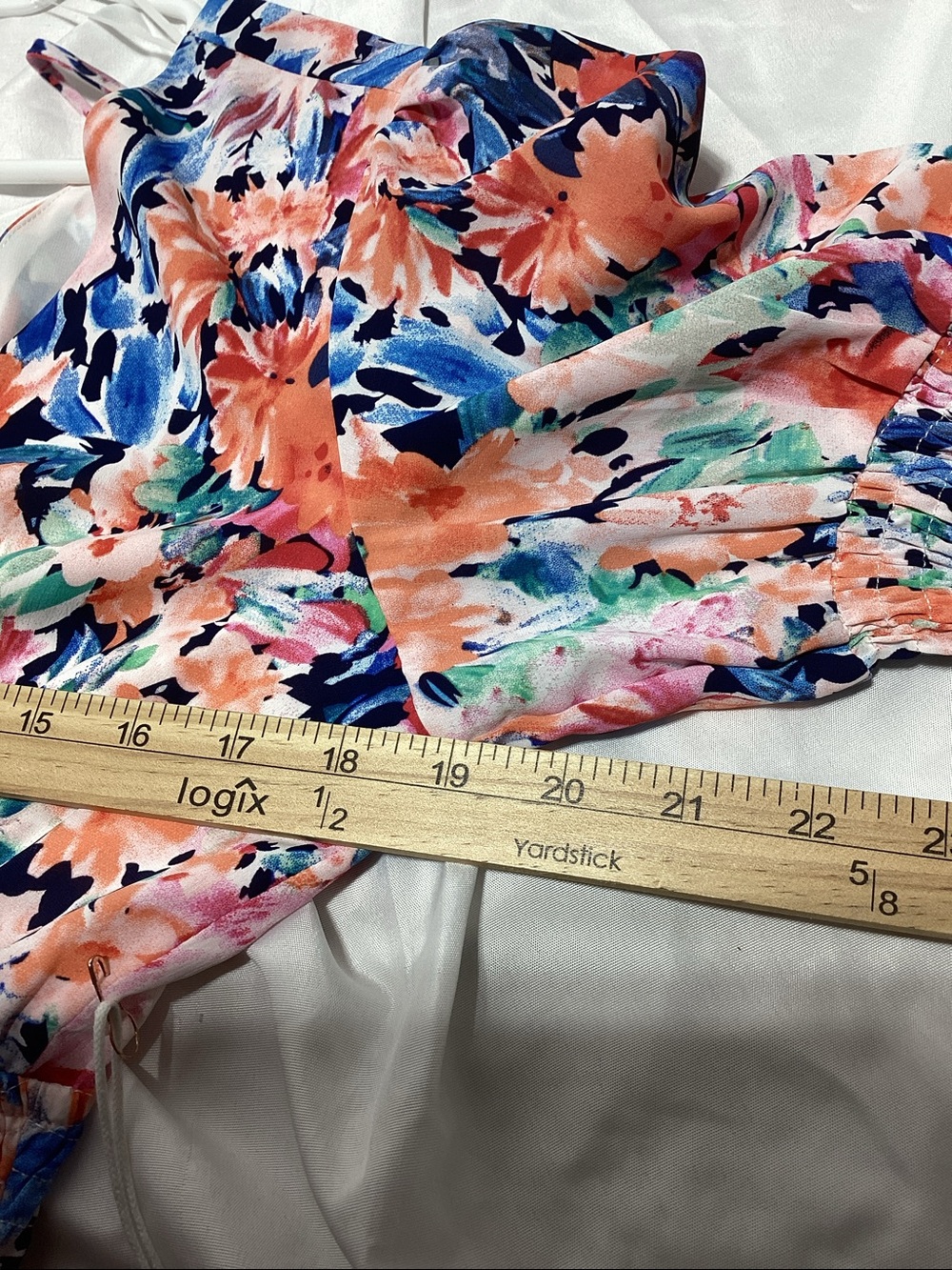 NWT Large Luxxel Multicolor Floral Midi Dress smocked body ruffle - Picture 12 of 13